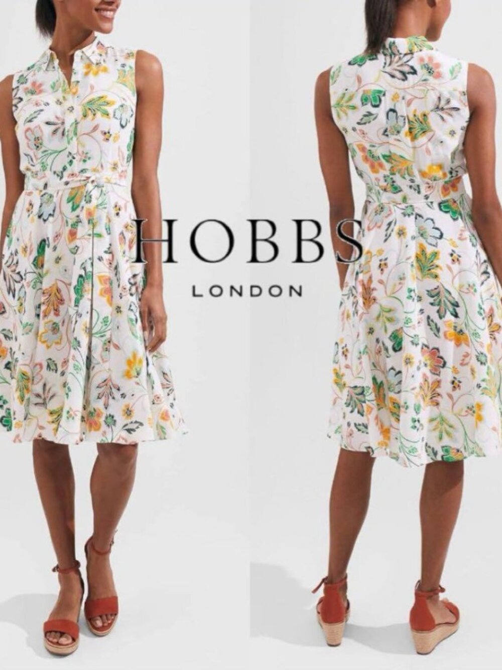 Hobbs London Belinda Floral Summer Dress Shift Collar Fit Flare Sleeveless 10